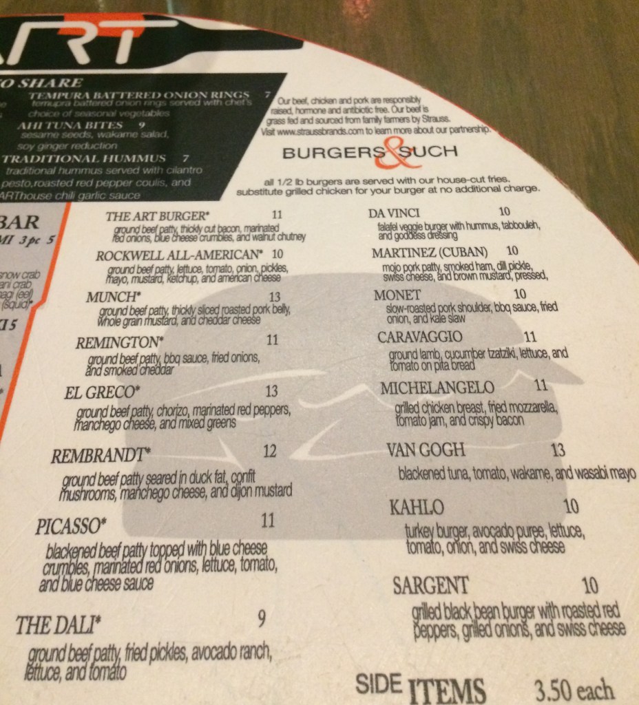 Art Burger Sushi Bar Menu