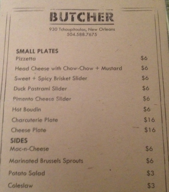 Cochon Butcher Menu