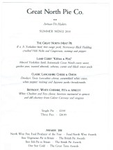 Great North Pie Co Menu