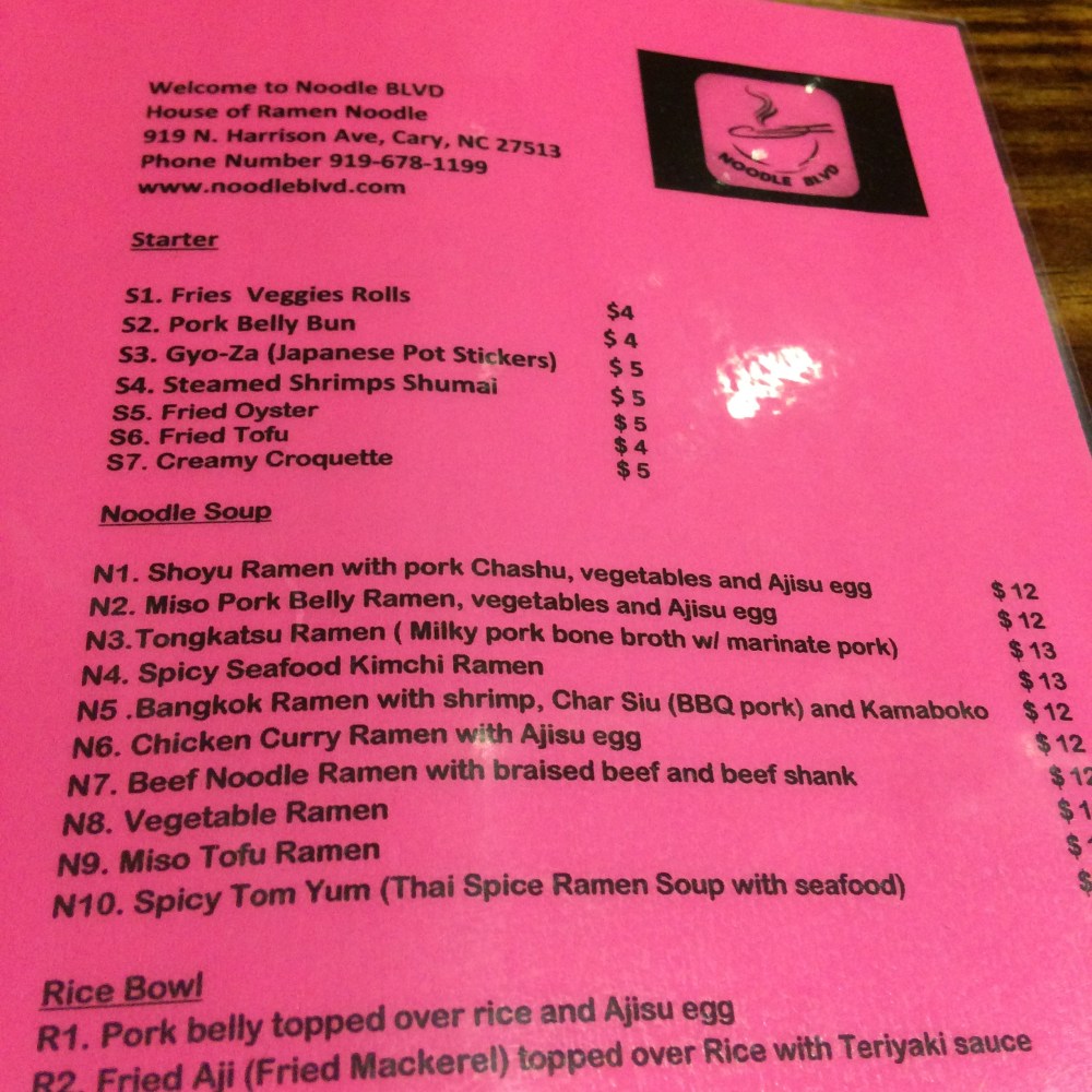 Noodle Blvd Menu