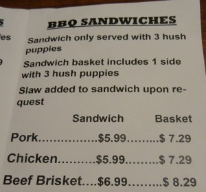 BBQ Sandwich menu at Smokeys