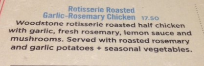 Rotisserien Chicken Menu description