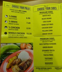 Alpaca Peruvian Charcoal Chicken Menu