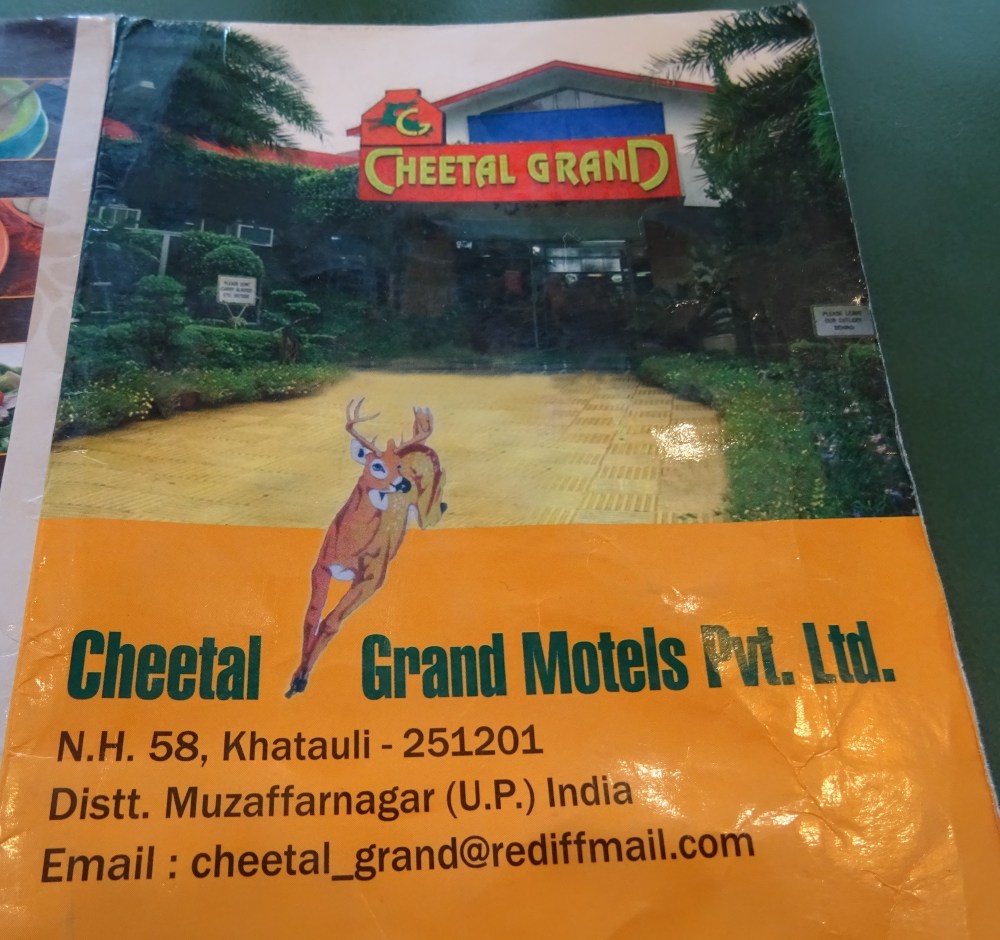 Address on Menu at Grand Cheetal