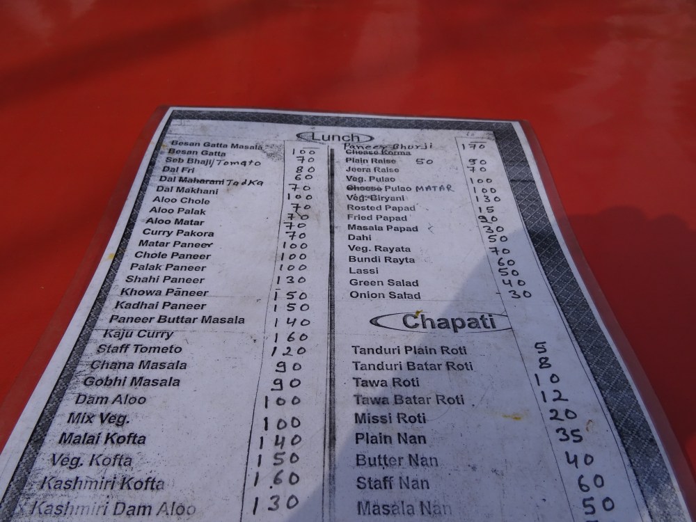 Menu at Mangalm
