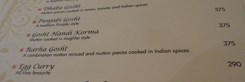 Menu at the Pinch of Spice