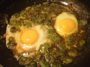 Eggs cooking in Braod Beans