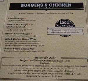 Burger and Chicken Menu at the Village Deli