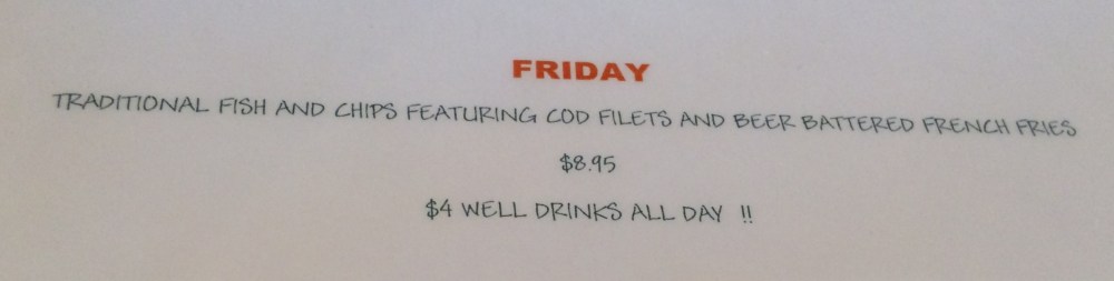 Fish and Chips Friday Menu