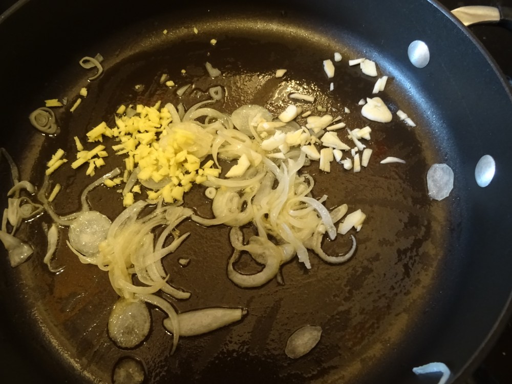 Cooking Onions, Ginger, Garlic for Haory Dieters Fish Curry