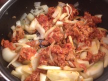Cooked up onion and sausage
