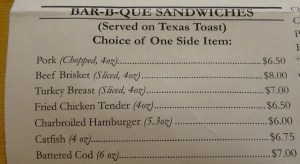 Sandwich Menu at Dannys Bar B Que