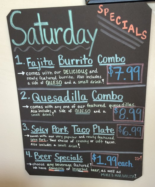 Saturday specials at Salsa Fresh